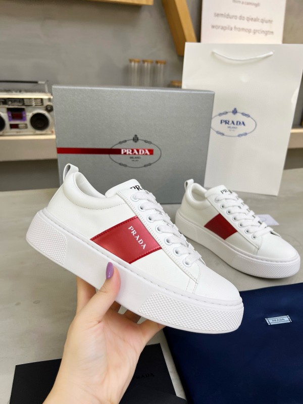 2024 Women Prada White Red Leather Sneakers MJ00310