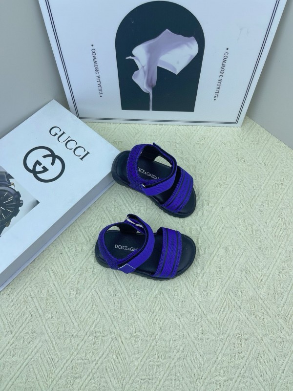2025 Kids Dolce & Gabbana White Black Purple Leather Sandals