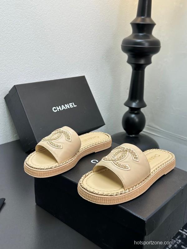 2025 Slippers Chanel Beige Leather Slippers