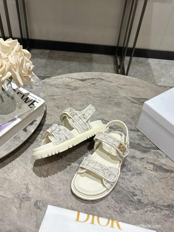 2025 Women Dior White Fabric Leather Sandals KFY00300