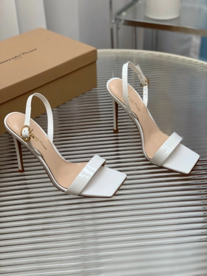 2025 Women Gianvito Rossi White Leather High Heel Slingback Sandals