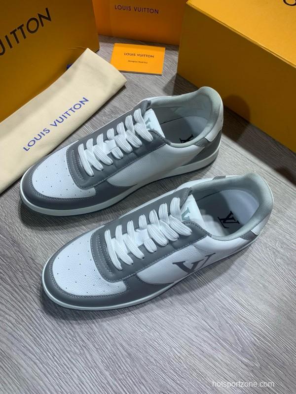 2024 Unisex Louis Vuitton White Grey Calfskin Leather Sneakers MJ00380