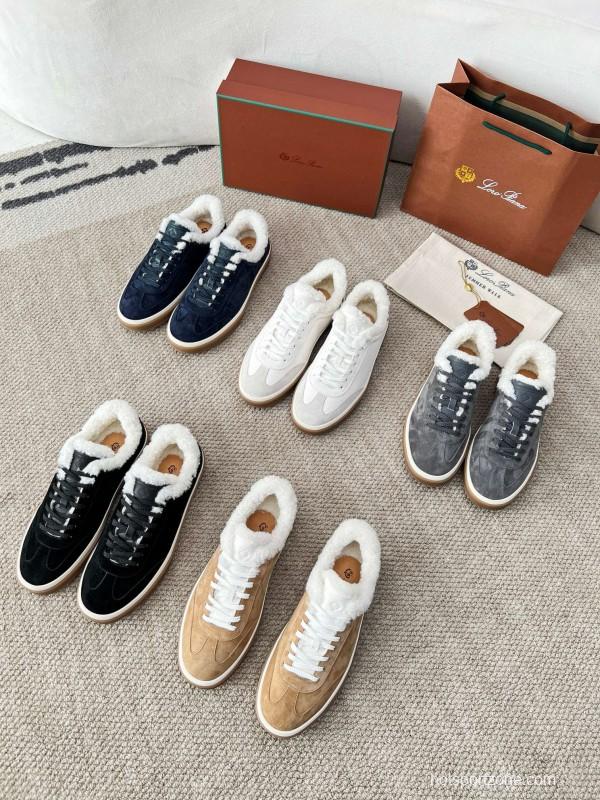 2024 Unisex Le Parmentier Black Suede Sheepskin Tennis Shoes MJ00350