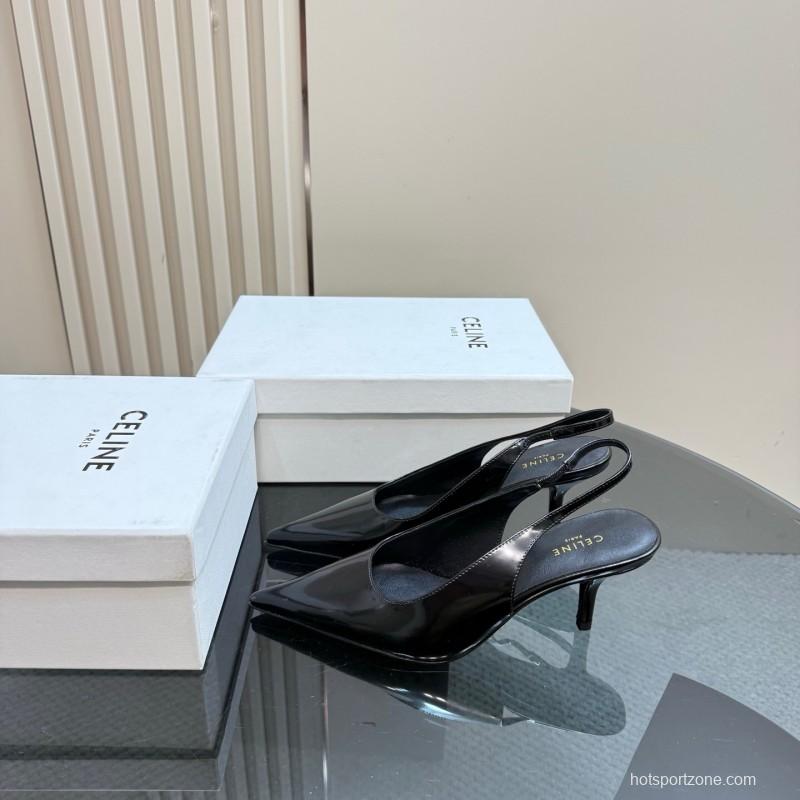 2025 Women CELINE Black Patent Leather Slingback Pumps KFY00310