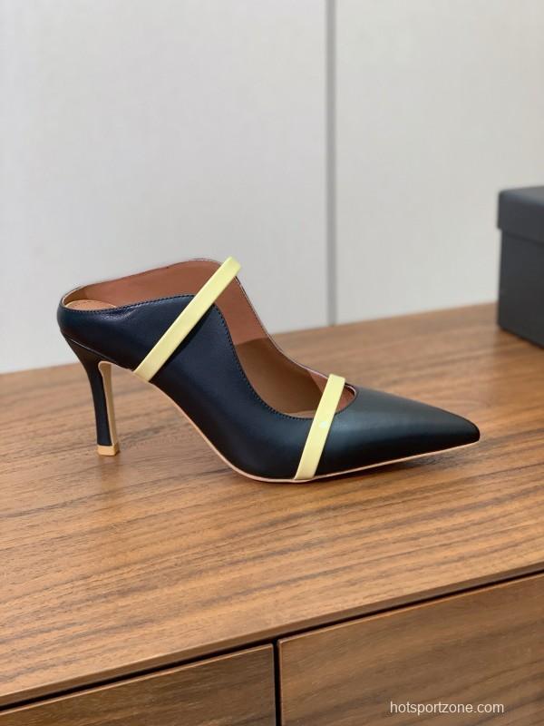 2025 Women Malone Souliers Black Yellow Leather Pumps