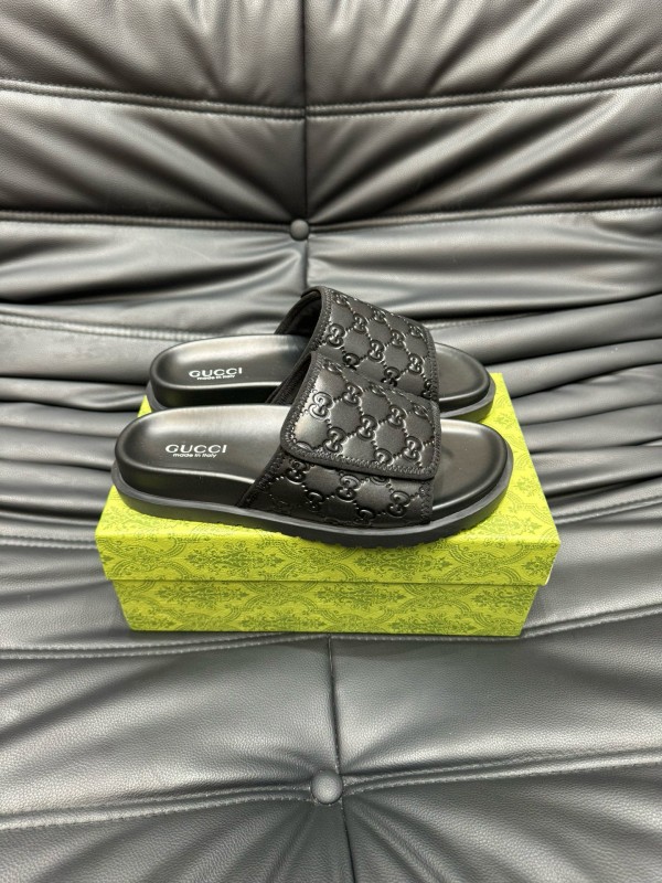 2024 Slippers Gucci Black Leather Slippers MJ00200