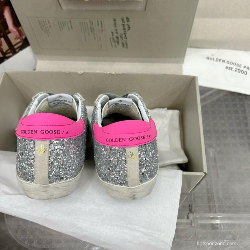 2024 Women GGDB Silver Pink Leather Suede Sneakers