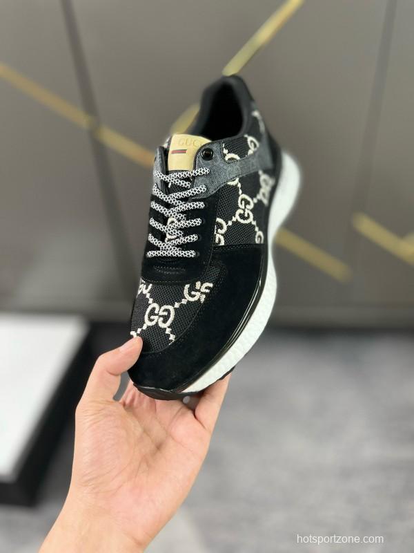 2024 Men Gucci black white fabric suede sneakers MJ00260