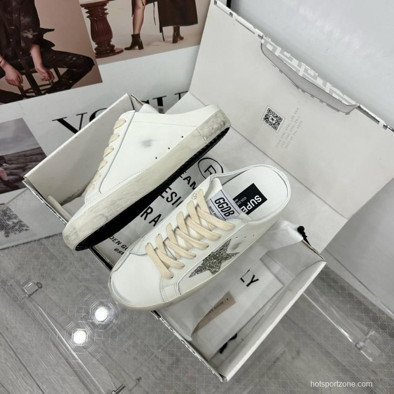 2025 Women GGDB White Silver Leather Suede Star Mules