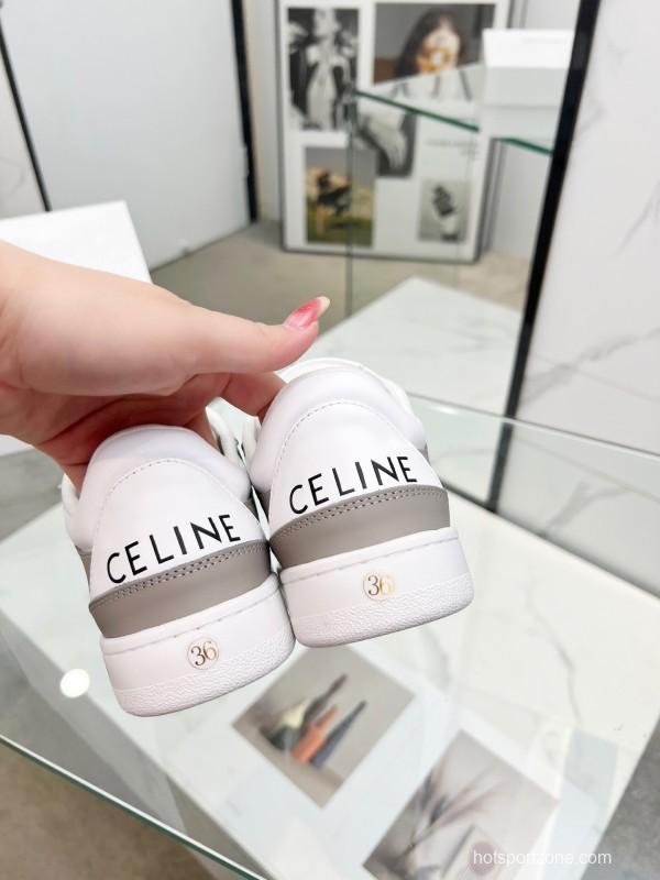 2025 Unisex Celine White Grey Leather Sneakers KFY00260