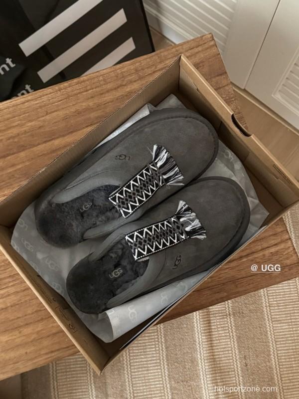 2024 UGG Gray Suede Slippers Tassel MJ00230