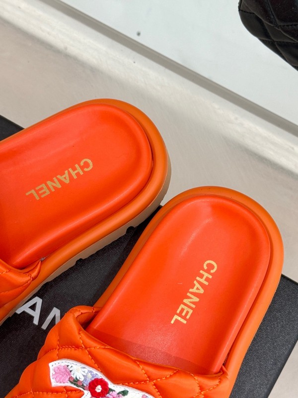 2025 Slippers Chanel Orange Leather Slippers KFY00260