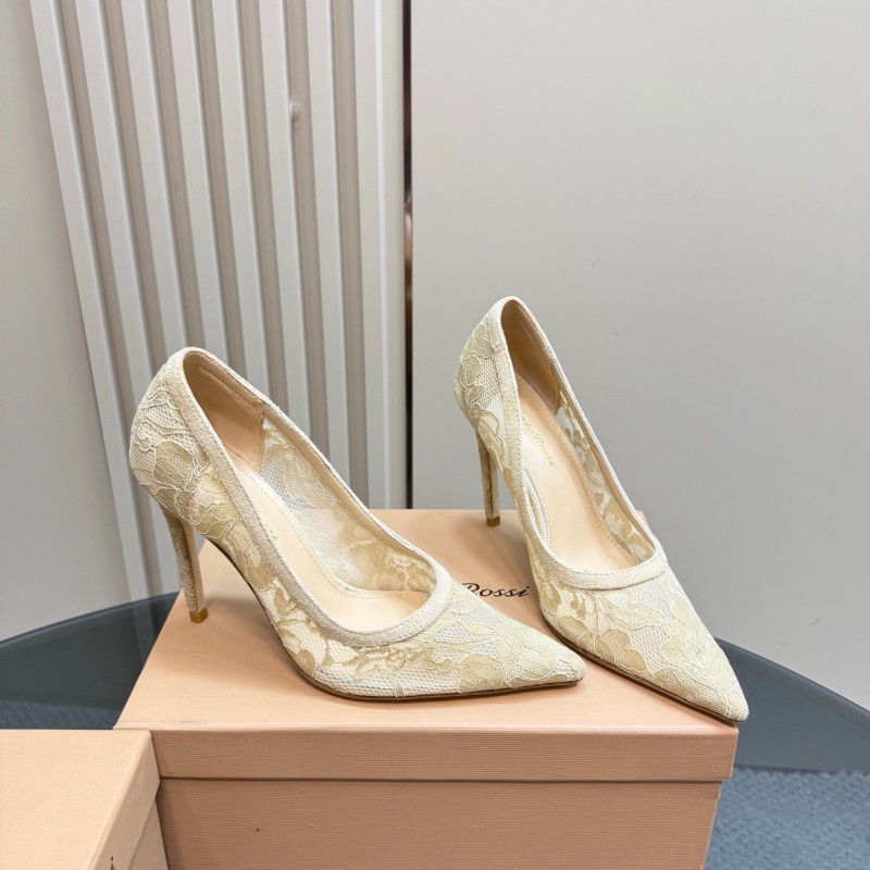 2025 Women Gianvito Rossi Beige Lace Leather High Heels KFY00280