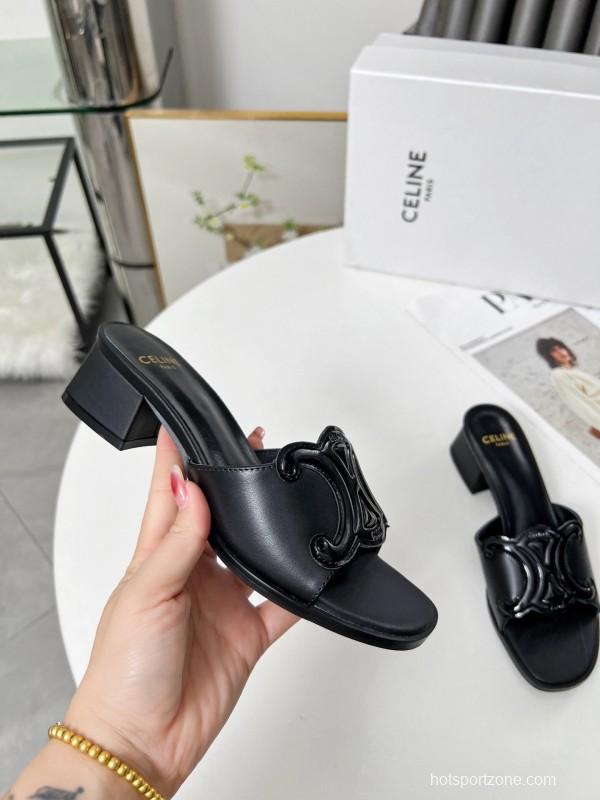 2025 Women Celine Black Leather Sandals