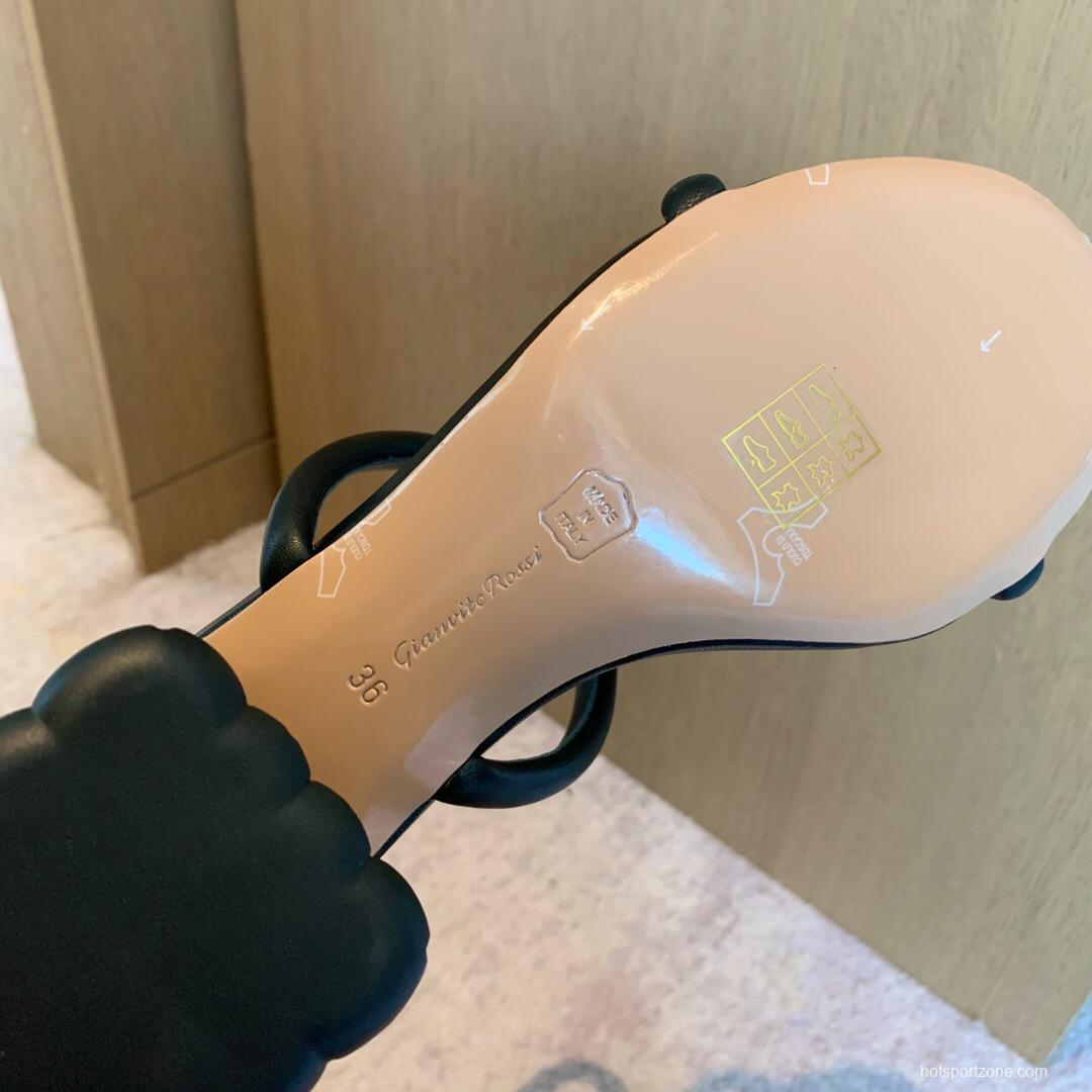 2025 Women Gianvito Rossi Black Leather Heeled Sandals