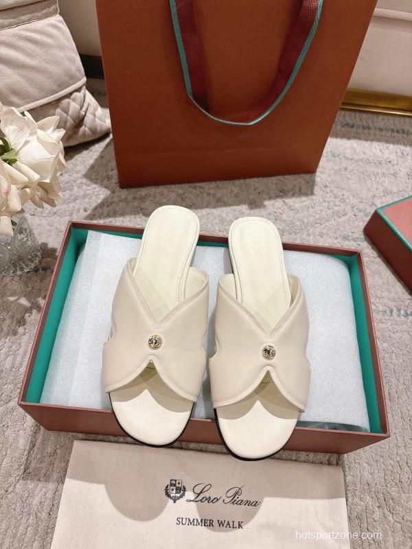 2025 Slippers LP Ivory Leather Slippers LY00270