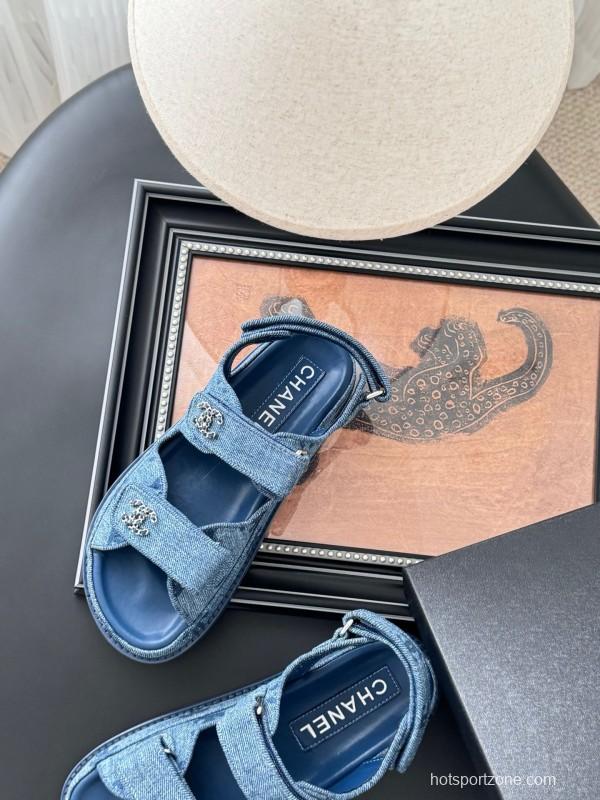 2025 Women Chanel Blue Denim Sandals LY00320