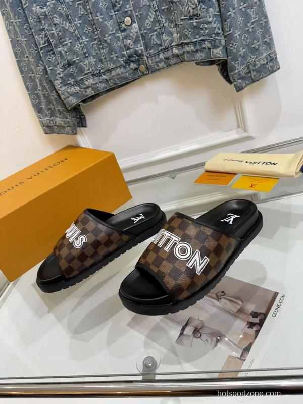 2025 LV Brown Canvas Slippers