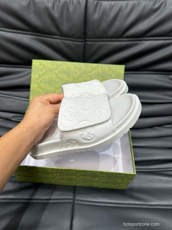 2024 Slippers Gucci White Leather Slippers MJ00200
