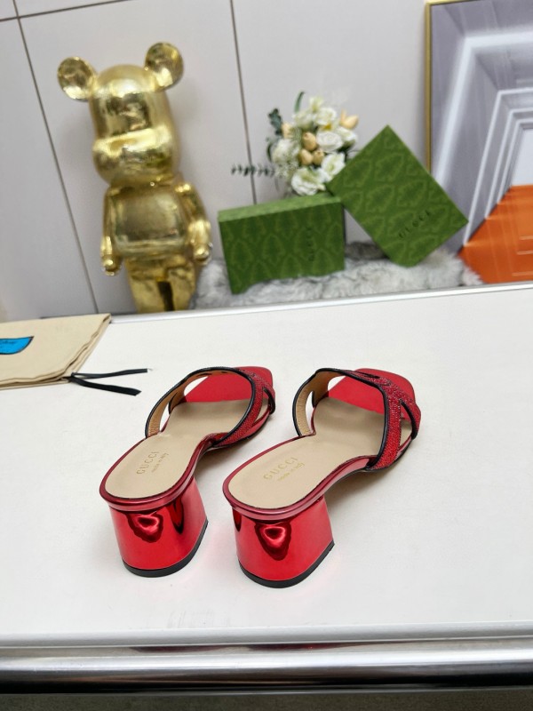 2025 Women Gucci Red Leather Slippers MJ00190