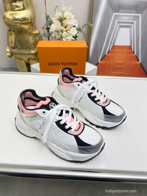 2025 Women Louis Vuitton White Black Pink Leather Mesh Sneakers LY00340