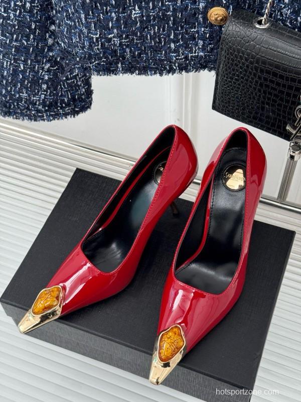 2024 Women Yves Saint Laurent Red Patent Leather Pumps MJ00330