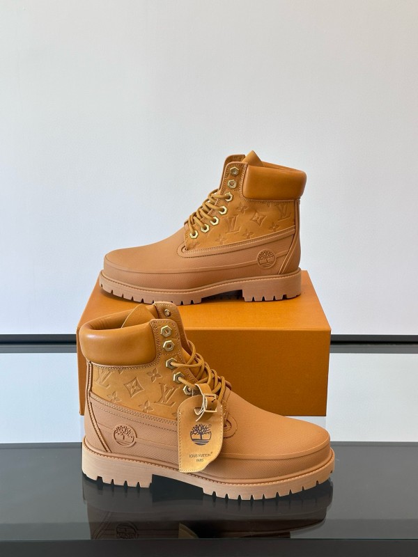 2024 Men Louis Vuitton Brown Leather Waterproof Work Boots MJ00390