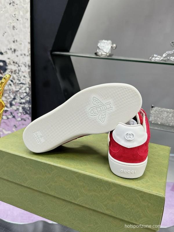 2024 Unisex Gucci Red White Leather Suede Sneakers MJ00310