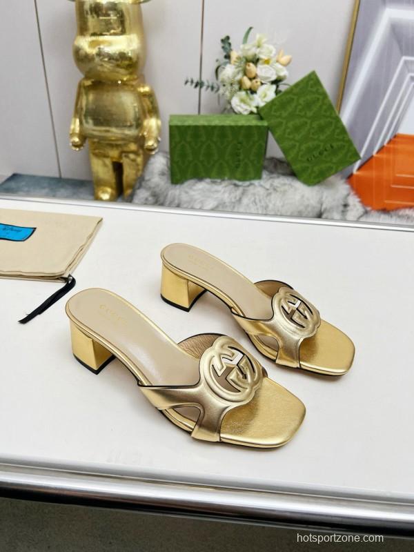 2025 Gucci Gold Leather Slippers