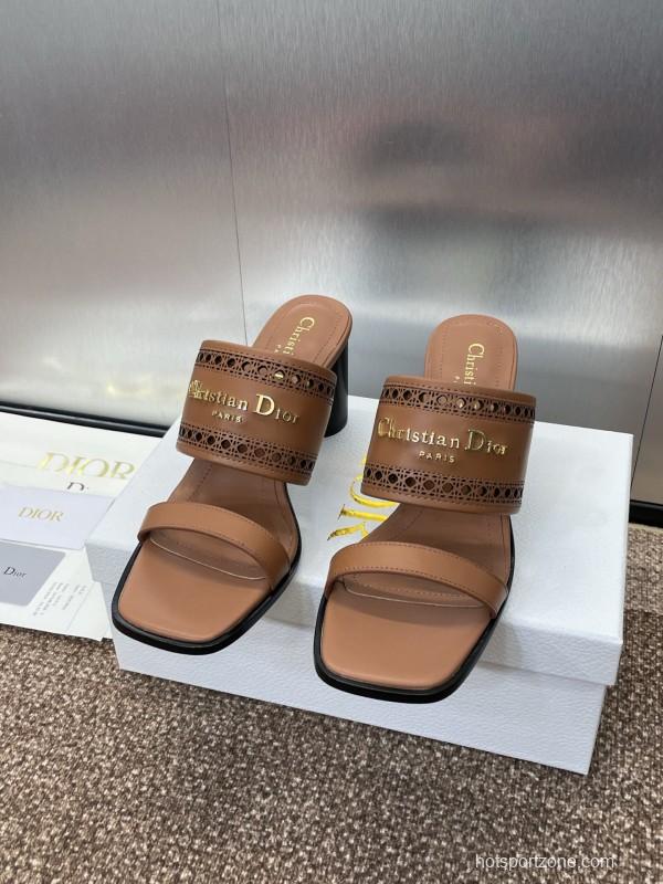2025 Women Dior Brown Leather Sandals