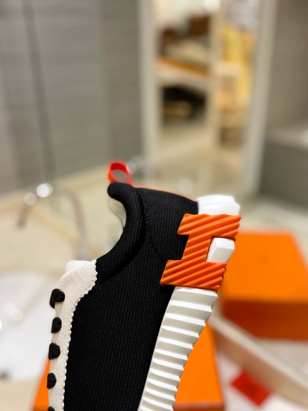 2024 Unisex Hermès black white leather mesh sneakers