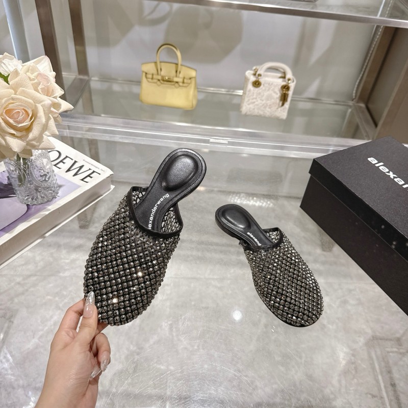 2025 Slippers Alexander Wang Black Mesh Leather Stud LY00310