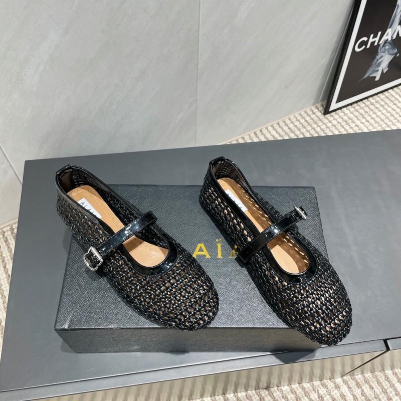 2025/Women Alaïa Black Woven Leather Mary Jane Flats LY00360(F)