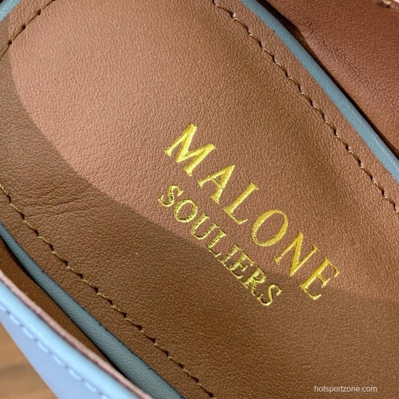 2025 Women Malone Souliers Light Blue Leather Flat Mule