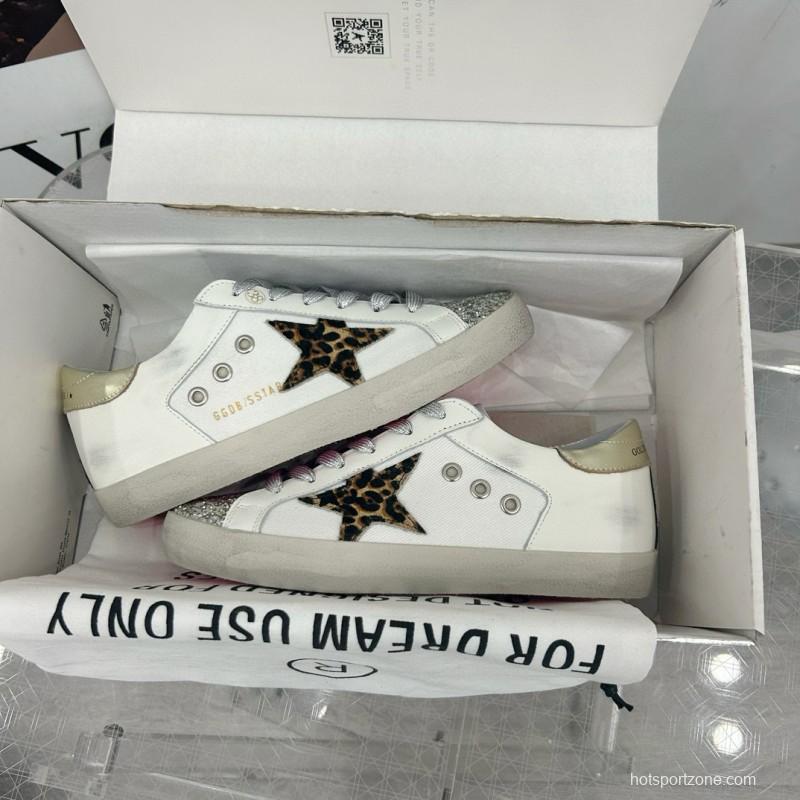 2025 Women GGDB White Leopard Print Leather Sneakers