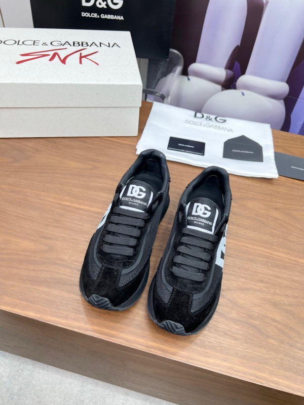 2025 Unisex Dolce & Gabbana Black Mesh Suede PU Sole Sneakers LY00300