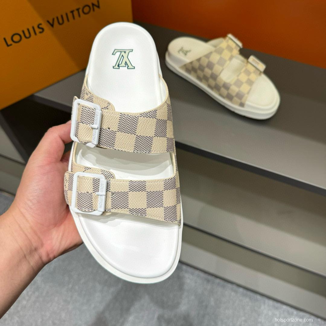 2024 Slippers Louis Vuitton White Beige Canvas Slippers