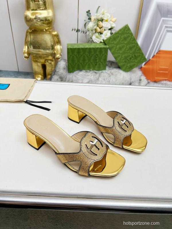 2025 Gucci Gold Leather Slippers