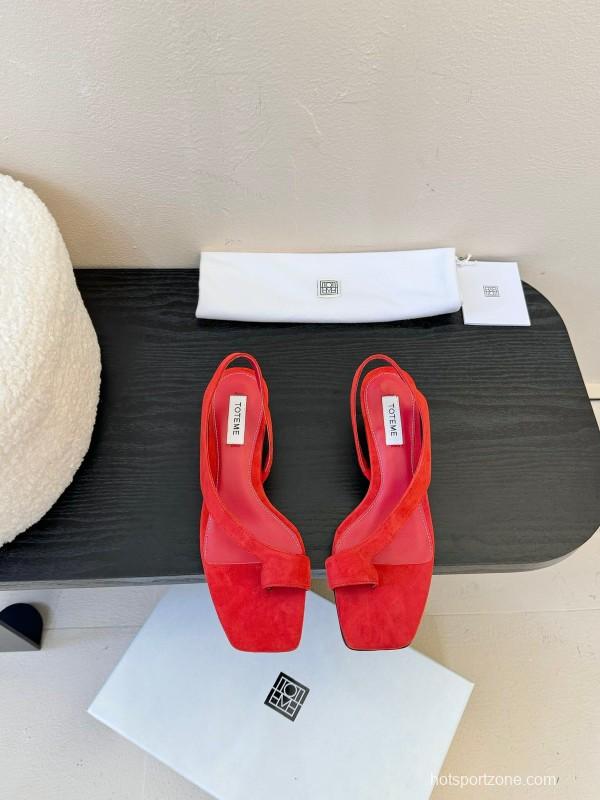 2025 Women Toteme Red Suede Slingback Kitten Heel
