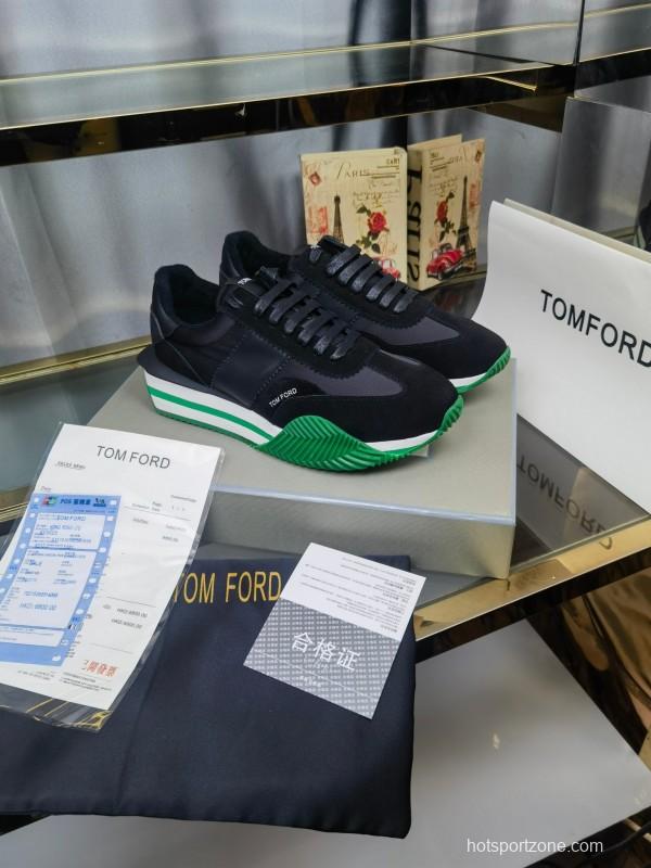 2025 Unisex TOM FORD Black Green Leather Suede Sneakers LY00360(F)/LY00370(M)