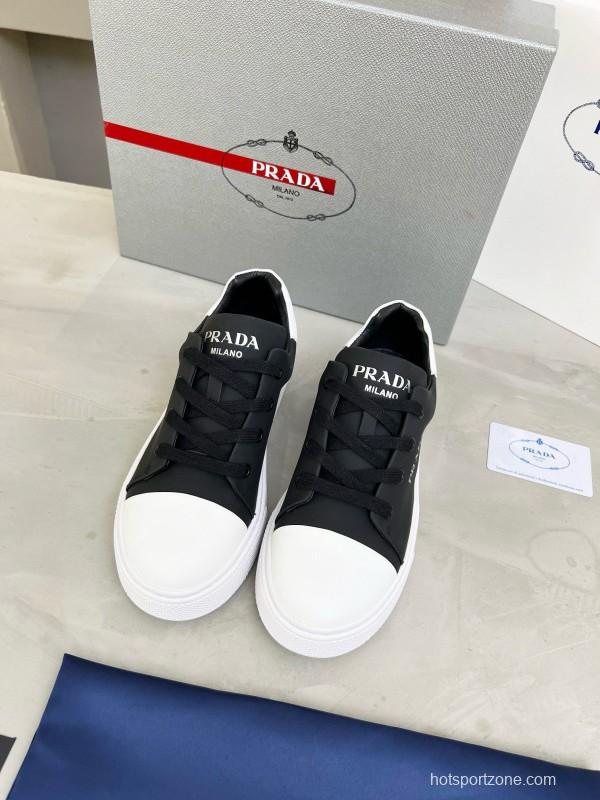 2024 Unisex Prada Black White Leather Sneakers MJ00310