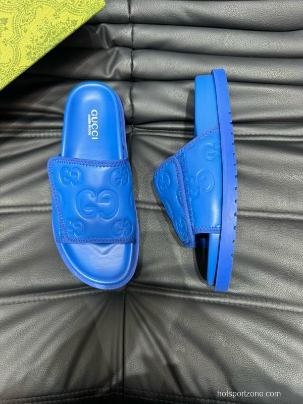 2024 Slippers Gucci Blue Leather Slippers MJ00200