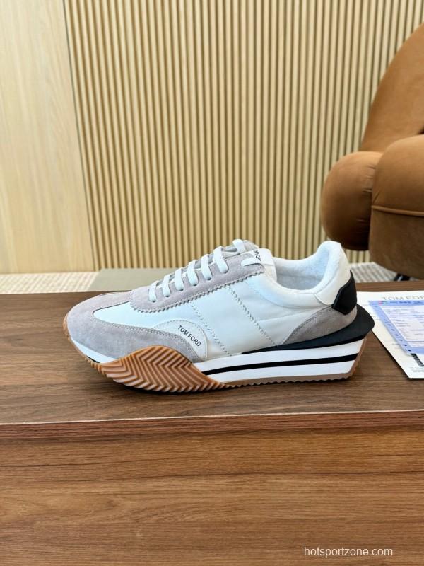 2025 Men TOM FORD White Grey Suede Leather Sneakers