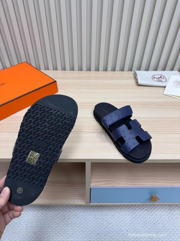 2025 Slippers Hermès Dark Blue Leather Slippers