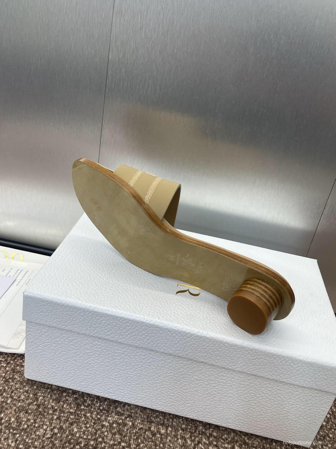 2025 Women Dior Beige Fabric Slide Sandals KFY00300