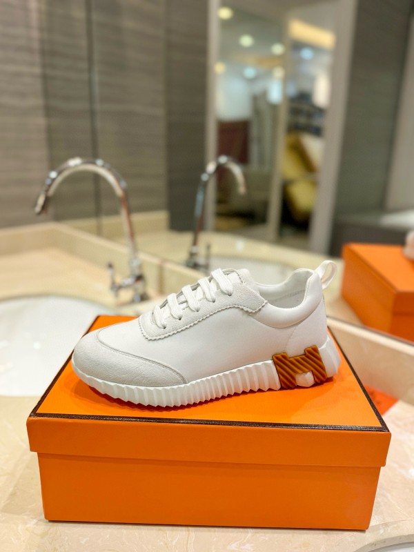 2024 Unisex Hermès White Imported Calf Leather Rain Cloth Casual Sneakers MJ00320