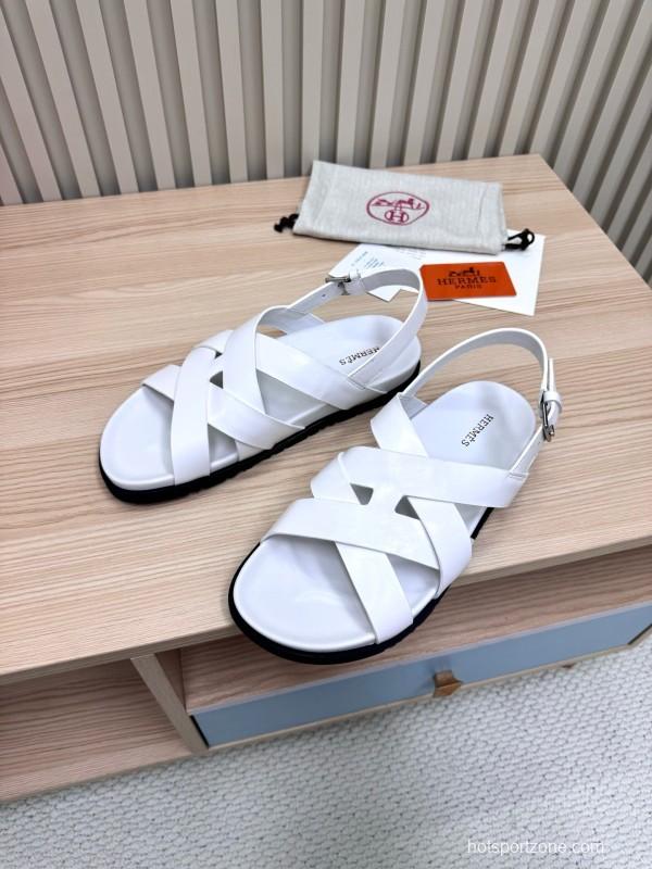 2025 Slippers Hermès White Leather Sandals LY00270