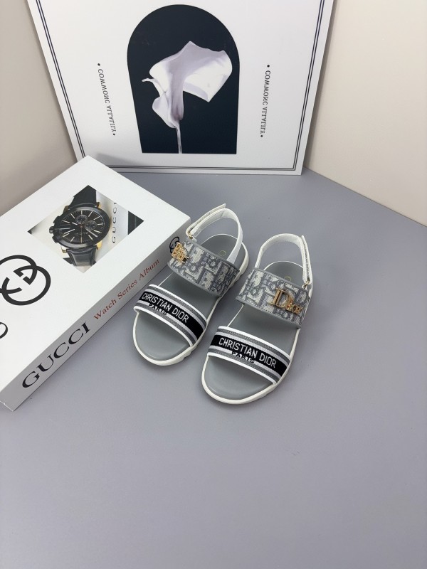 2025 Kids Dior Gray Black Canvas Leather Sandals