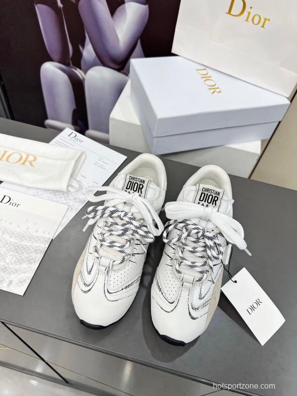 2025 Women Dior White Beige Leather Suede Sneakers KFY00290