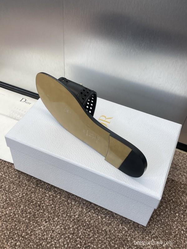 2025 Women Dior Black Leather Slides